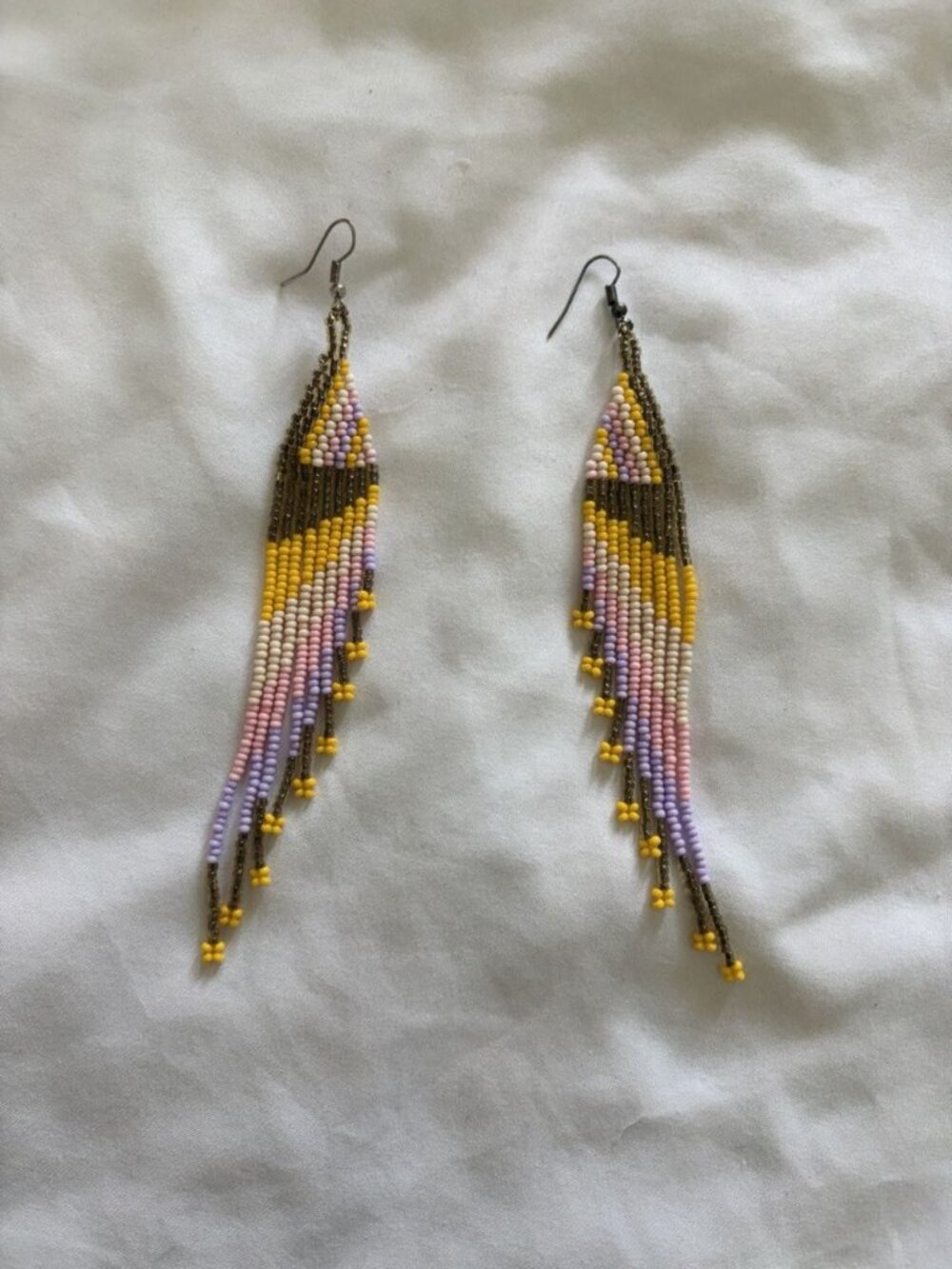 Beaded Fringe Long Pierced Earrings